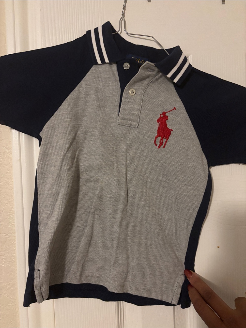 Polo by Ralph Lauren Grey & Navy Polo with Red Pony Logo
